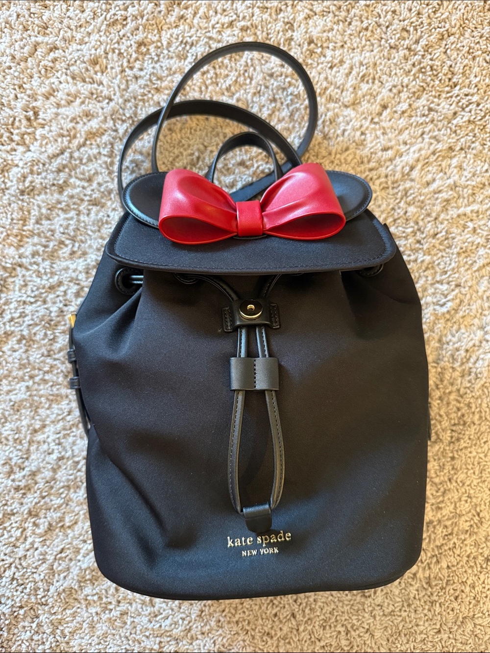 Kate Spade Minnie Mouse Black Backpack with Red Bow